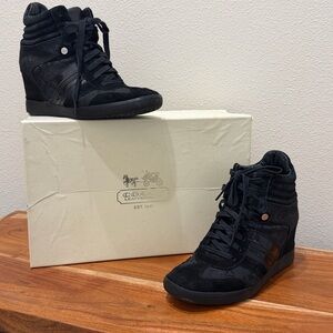 Coach Black Sig Wedge Alara Sneaker 9 used condition, still have life in them